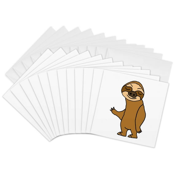3drose, Funny Cute Funky Hip Sloth Cartoon, 12 Greeting Cards with Envelopes