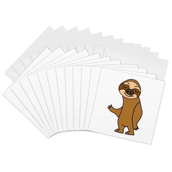 3drose, Funny Cute Funky Hip Sloth Cartoon, 12 Greeting Cards with Envelopes