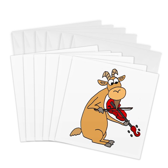 3drose, Funny Cute Goat Playing the Fiddle or Violin, 6 Greeting Cards with Envelopes