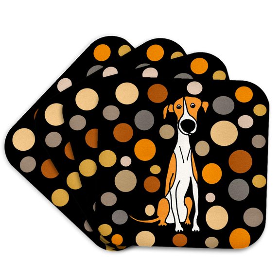 3drose, Funny Cute Greyhound Dog and Circle Pattern Abstract Art, Set of 4 Coasters - Soft