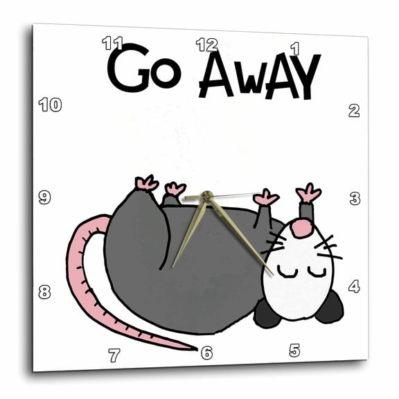 3drose, Funny Cute Grumpy Possum Go Away Satire Opossum Nature Cartoon, 13x13 Wall Clock