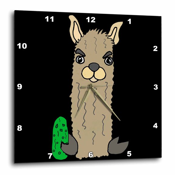 3drose, Funny Cute Llama Eating Pickle Cartoon, 15x15 Wall Clock
