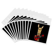 3drose, Funny Cute Llama Playing Red Guitar, 12 Greeting Cards with Envelopes