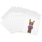 3drose, Funny Cute Llama Wearing Purple Polka Dot Bow Tie, 12 Greeting Cards with Envelopes