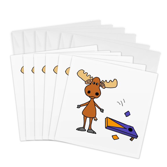 3drose, Funny Cute Moose Playing Cornhole Game Sports Cartoon, 6 Greeting Cards with Envelopes