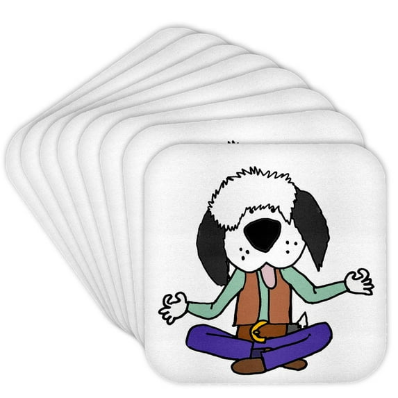 3drose, Funny Cute Old English Sheepdog Dog Meditation and Yoga Cartoon, Set of 8 Coasters - Cork