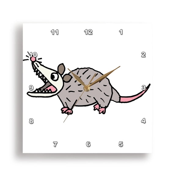 3drose, Funny Cute Possum Cartoon, 10x10 Wall Clock
