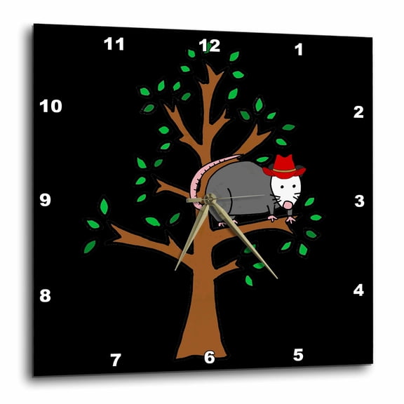 3drose, Funny Cute Possum in Tree with Cowboy Hat Opossum Nature Cartoon, 13x13 Wall Clock