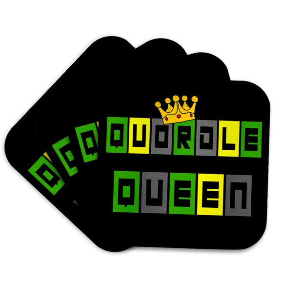 3drose, Funny Cute Quordle Queen with Crown Daily Online Word Game Cartoon, Set of 4 Coasters - Cork