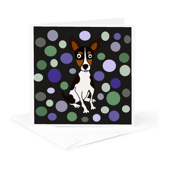 3drose, Funny Cute Rat Terrier Dog and Circle Pattern Abstract Art, 1 Greeting Card with Envelope