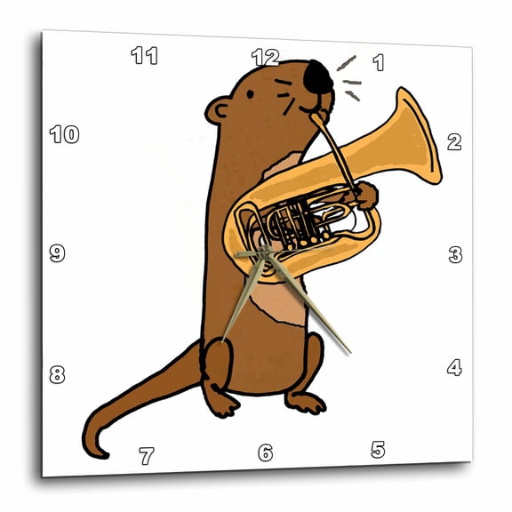 3drose, Funny Cute Sea Otter Playing Tuba Musical Cartoon, 13x13 Wall Clock
