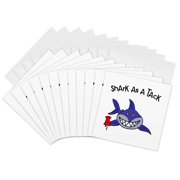 3drose, Funny Cute Shark as a Tack Pun with Shark and Thumb Tack Cartoon, 12 Greeting Cards with Envelopes