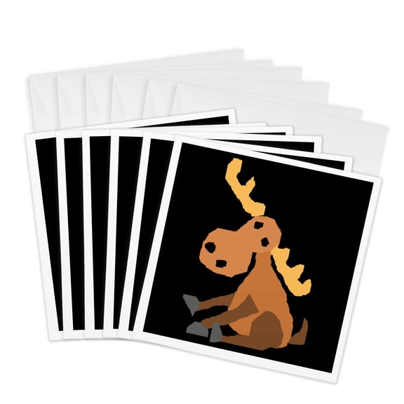 3drose, Funny Cute Sitting Moose Primitive Art Cartoon, 6 Greeting Cards with Envelopes