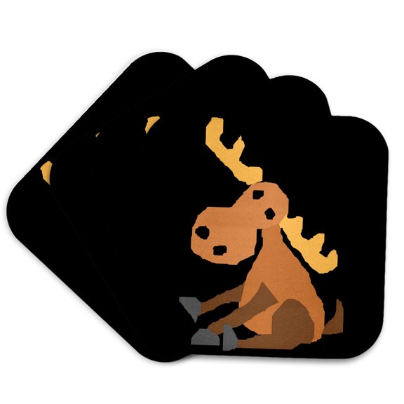 3drose, Funny Cute Sitting Moose Primitive Art Cartoon, Set of 4 Coasters - Soft
