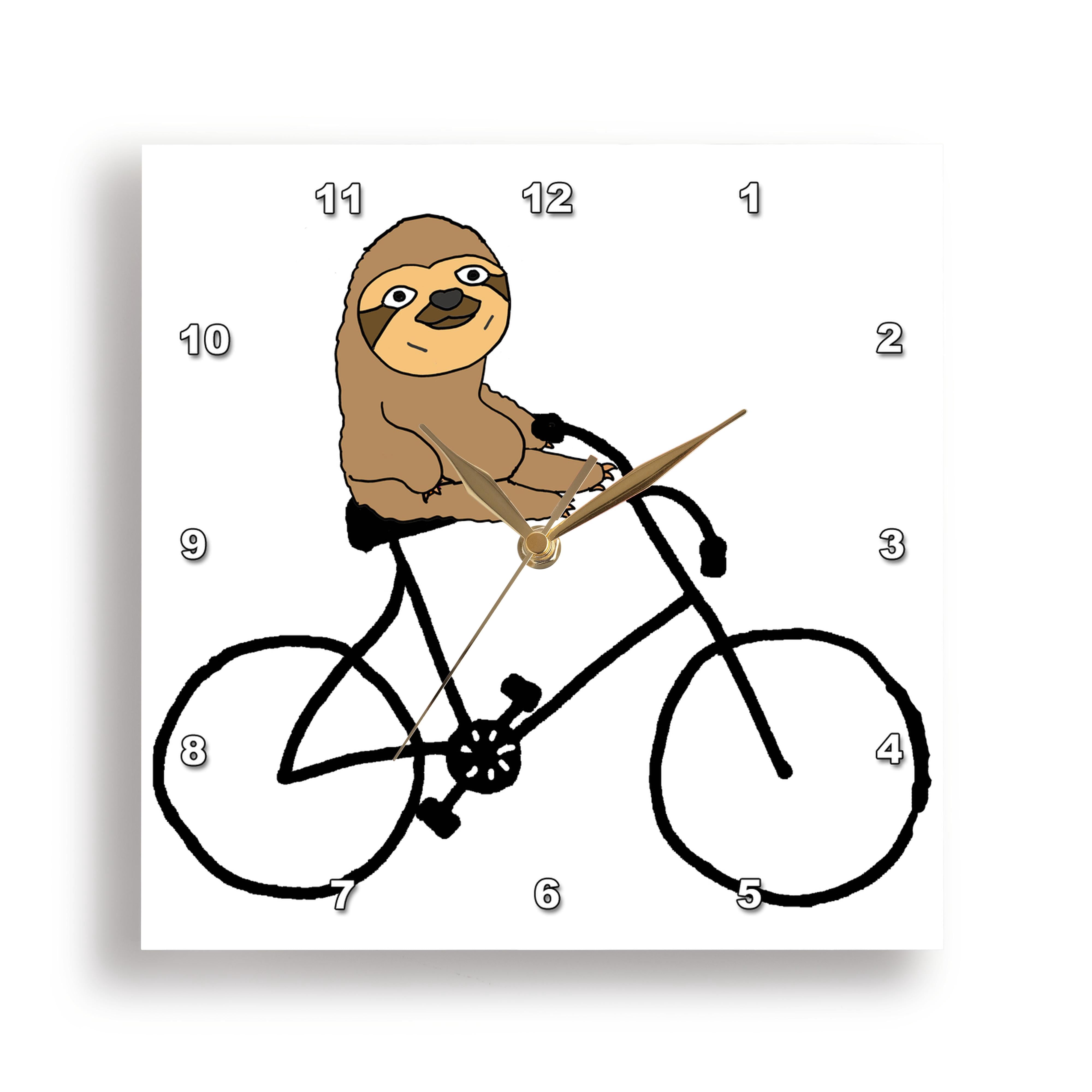 3drose, Funny Cute Sloth Riding Bicycle Cartoon, 10x10 Wall Clock ...