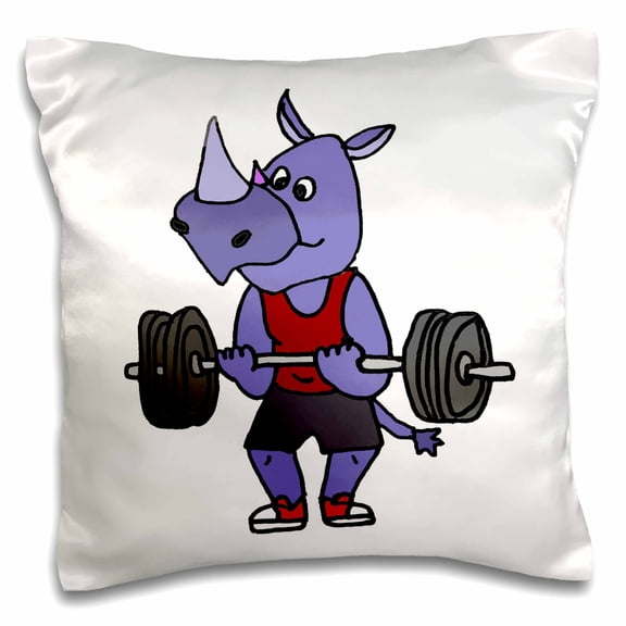 3drose, Funny Cute Strong Rhino Bodybuilder Lifting Weights Cartoon, 16x16 inch Pillow Case