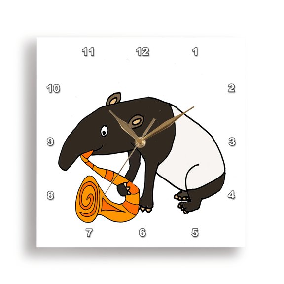 3drose, Funny Cute Tapir Playing Saxophone Cartoon, 10x10 Wall Clock