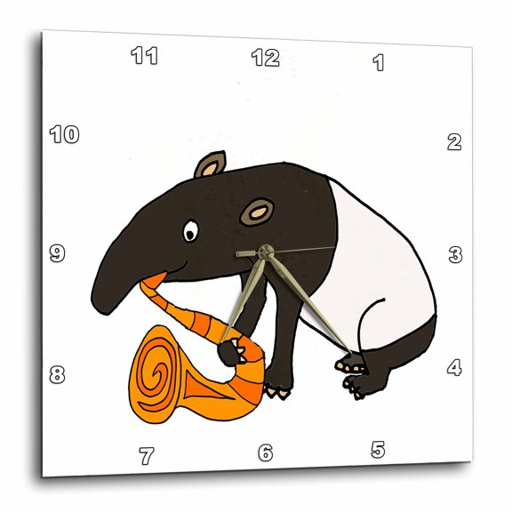 3drose, Funny Cute Tapir Playing Saxophone Cartoon, 15x15 Wall Clock