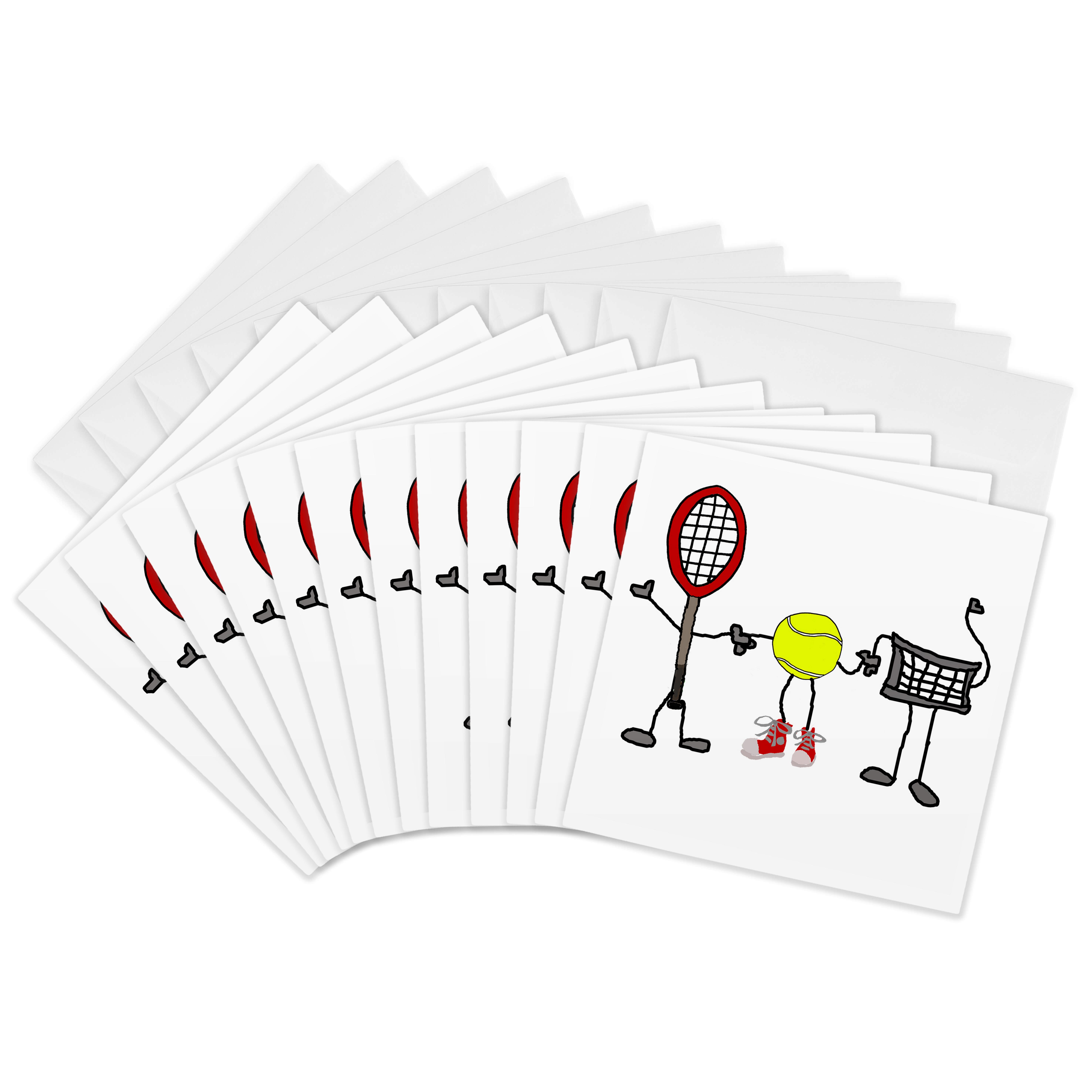 Witty Rackets 3drose, Funny Cute Tennis Racket, Ball, and Net Cartoon Characters, 12 ...