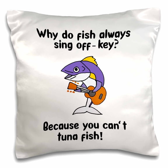 3drose, Funny Cute Tuna Fish Playing Guitar Singing Off-key Cant Tuna Fish Pun, 16x16 inch Pillow Case