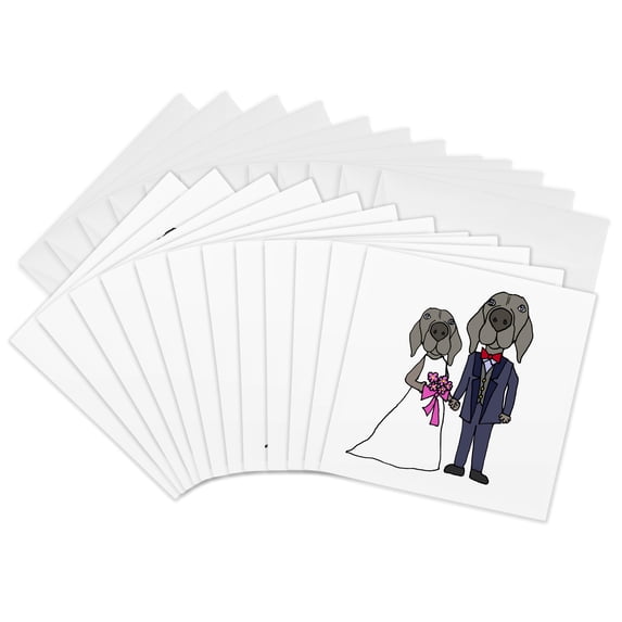 3drose, Funny Cute Weimaraner Puppy Dogs Bride and Groom Wedding Pets, 12 Greeting Cards with Envelopes
