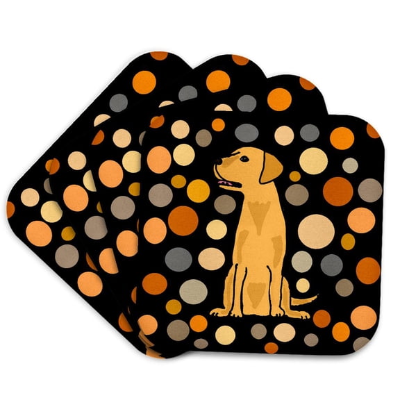 3drose, Funny Cute Yellow Lab Dog and Circle Pattern Abstract Art, Set of 4 Coasters - Soft