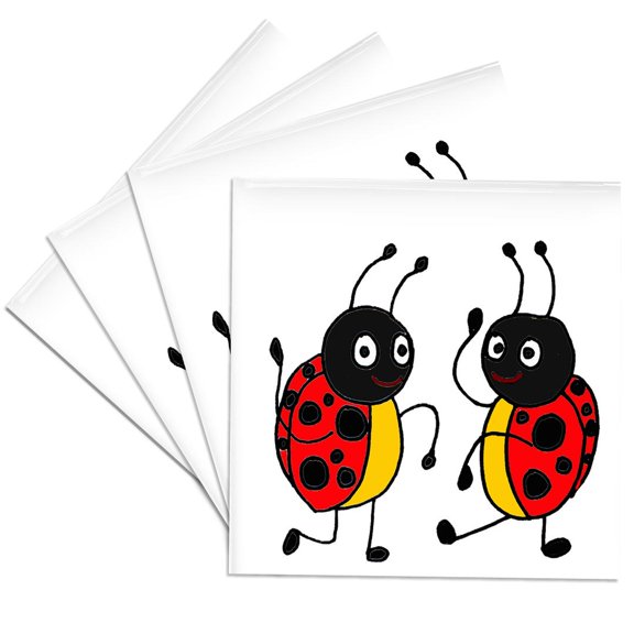3drose, Funny Dancing Ladybugs, Set of 4 Ceramic Tile Coasters