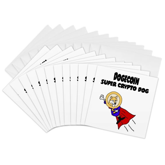 3drose, Funny Dogecoin Superhero Cryptocurrency Digital Crypto Dog Shiba Inu, 12 Greeting Cards with Envelopes