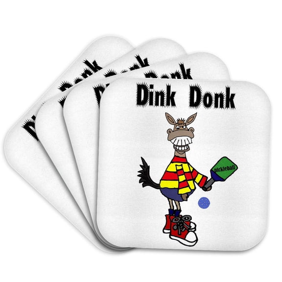 3drose, Funny Donkey Playing Pickleball Dink Donk Pun Sports, Set of 4 Coasters - Cork