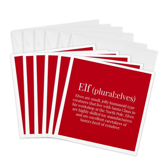 3drose, Funny Elf Definition on Red Background, 6 Greeting Cards with Envelopes