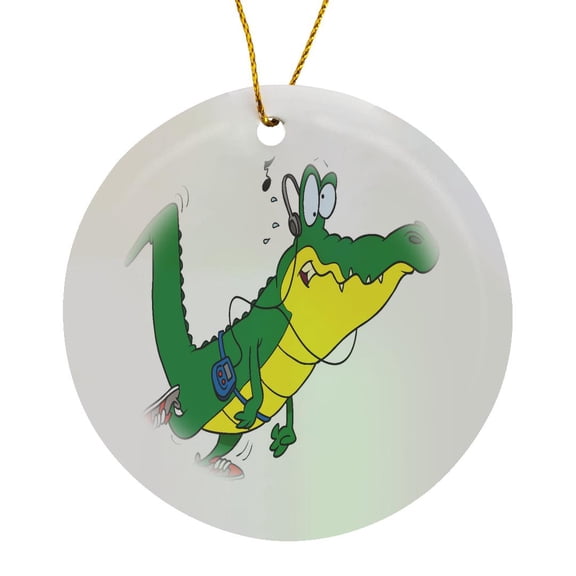 3drose, Funny Fitness Gator Alligator Cartoon, Circle Porcelain Ornament