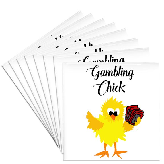 3drose, Funny Gambling Chick Playing Card Game Cartoon, Set of 8 Ceramic Tile Coasters