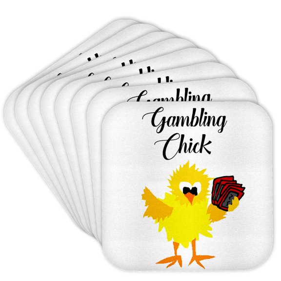 3drose, Funny Gambling Chick Playing Card Game Cartoon, Set of 8 Coasters - Soft