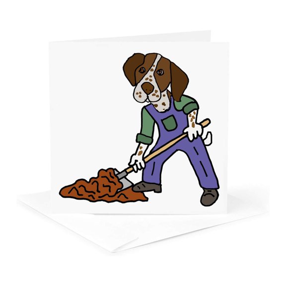3drose, Funny German Short-haired Pointer Dog Digging with Shovel, 1 Greeting Card with Envelope