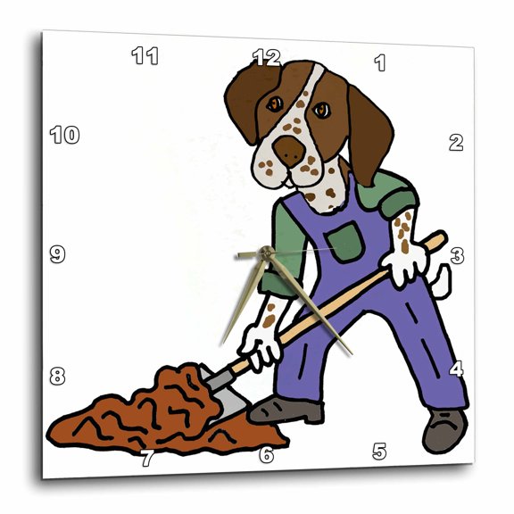 3drose, Funny German Short-haired Pointer Dog Digging with Shovel, 15x15 Wall Clock