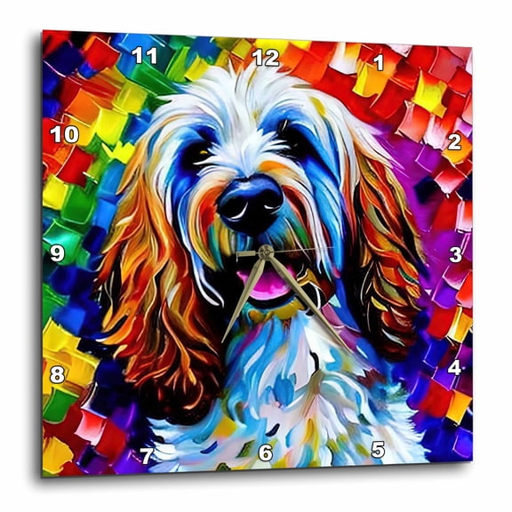 3drose, Funny Goldendoodle Dog Portrait. Digital Painting Gift for Everyone, 10x10 Wall Clock