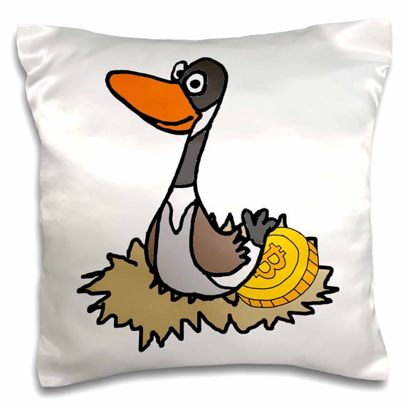3drose, Funny Goose Laying Bitcoin Golden Egg Cryptocurrency Digital Money, 16x16 inch Pillow Case