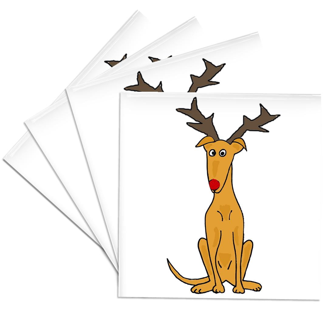 3drose, Funny Greyhound Dog Dressed as Rudolph Red Nosed Reindeer, Set ...
