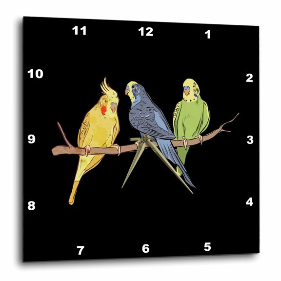 3drose, Funny Group of Budgie Budgerigar and Cockatiel, 13x13 Wall Clock