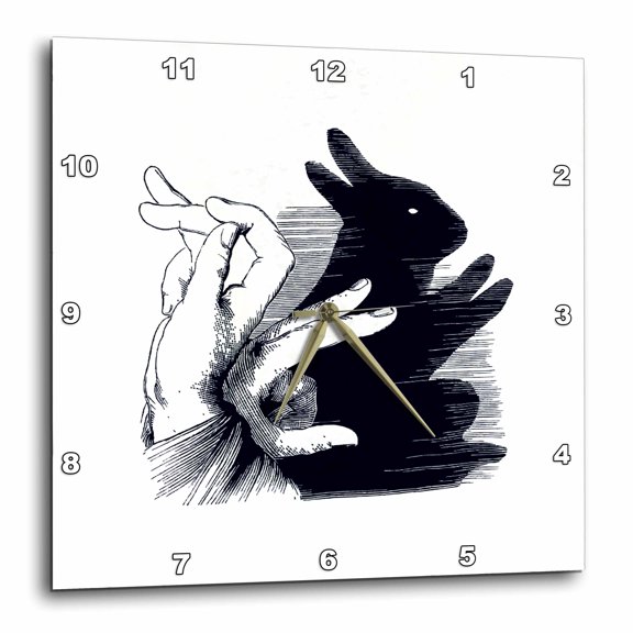 3drose, Funny Hand Shadows Design with Bunny Rabbit Shadow, 15x15 Wall Clock