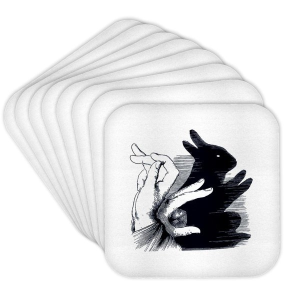 3drose, Funny Hand Shadows Design with Bunny Rabbit Shadow, Set of 8 Coasters - Cork