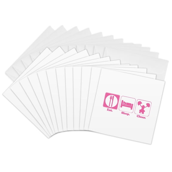 3drose, Funny Hobby Lifestyle Design Eat Sleep Cheer, 12 Greeting Cards with Envelopes