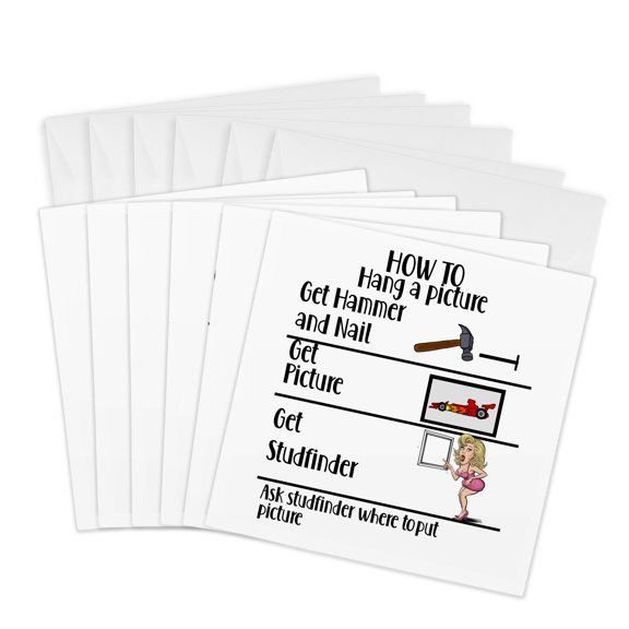 3drose, Funny How to Hang a Picture with Studfinder Satire, 6 Greeting Cards with Envelopes