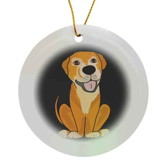 3drose, Funny Lab Mix Rescue Dog Cartoon, Circle Porcelain Ornament