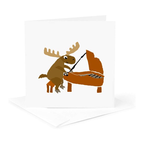 3drose, Funny Moose Playing the Piano, 1 Greeting Card with Envelope