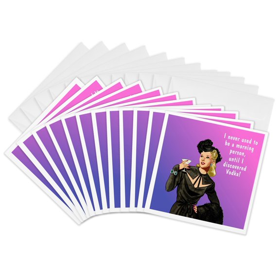 3drose, Funny Retro Girl- I Never Used to Be a Morning Person, 12 Greeting Cards with Envelopes