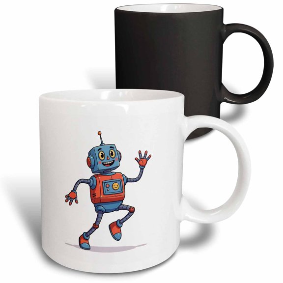 3drose, Funny Running Robot on White. Elegant Robotics Engineering Art Gift, 11oz Magic Transforming Mug