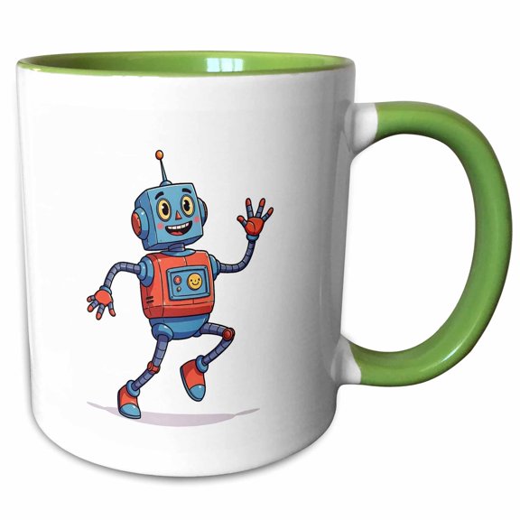 3drose, Funny Running Robot on White. Elegant Robotics Engineering Art Gift, 11oz Two-tone Green Mug