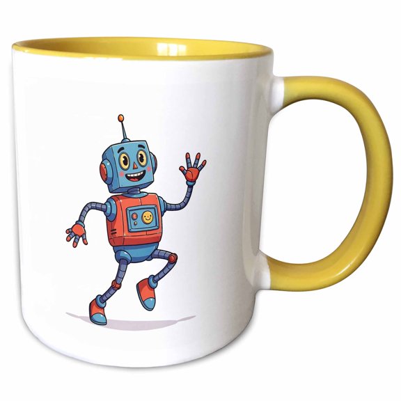 3drose, Funny Running Robot on White. Elegant Robotics Engineering Art Gift, 11oz Two-tone Yellow Mug