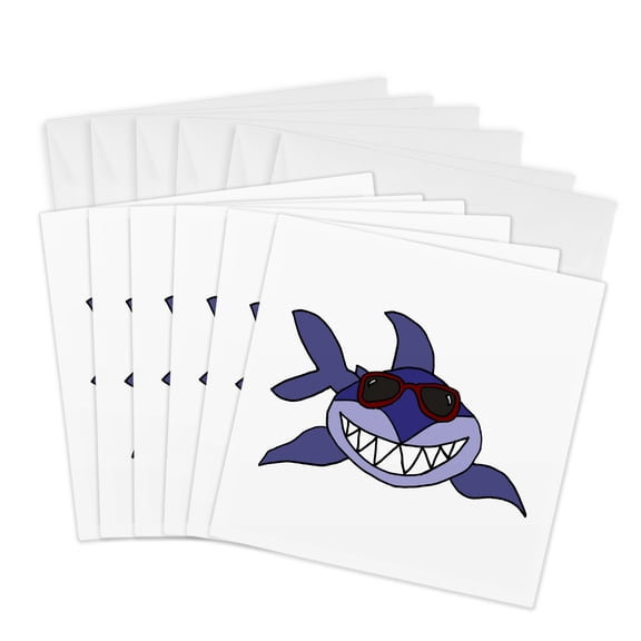 3drose, Funny Shark Wearing Red Sunglasses at the Beach, 6 Greeting Cards with Envelopes